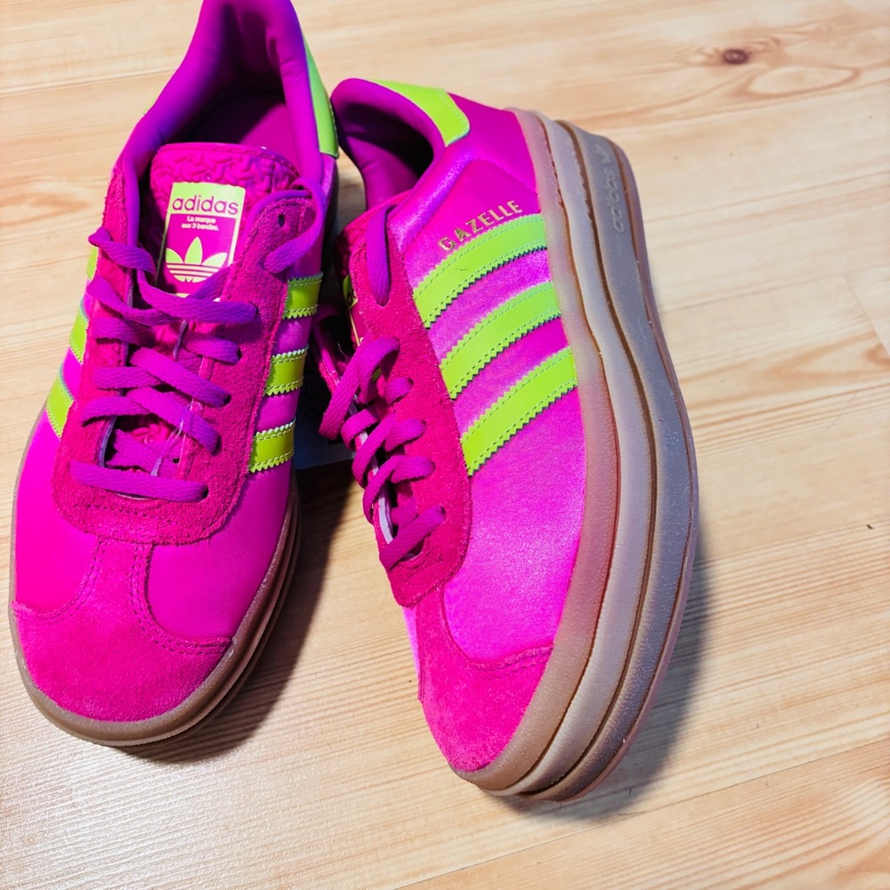 Adidas Gazelle Bold Womens Size 6.5 Shoes Sneakers Slime Fuchsia Pink Green NEW - Picture 5 of 10